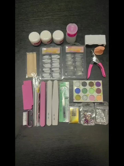Acrylic Nail Powder Kit 12 Colors Glitter – Complete Beginner Nail Extension Tool Set with Nail Plate, Press Bottle & Extension Paper Holder for Salon & DIY Home Nail Art