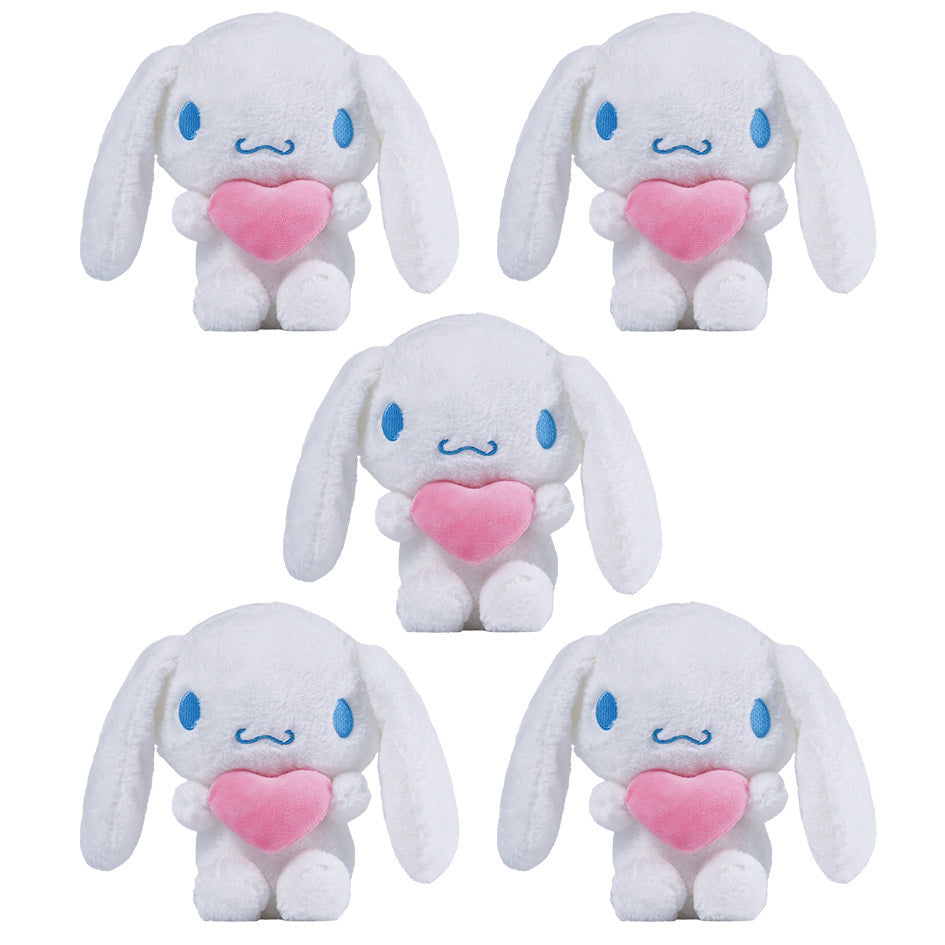 Kawaii Plush Set 5pcs Holding Hearts – Hello Kitty Kuromi My Melody Jade Gui Dog Sanrio Stuffed Animals, Room Decor Birthday Christmas Valentine Holiday Gift for Girls Teens Fans