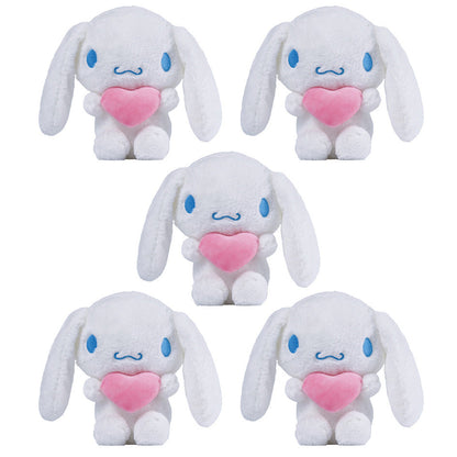 Kawaii Plush Set 5pcs Holding Hearts – Hello Kitty Kuromi My Melody Jade Gui Dog Sanrio Stuffed Animals, Room Decor Birthday Christmas Valentine Holiday Gift for Girls Teens Fans