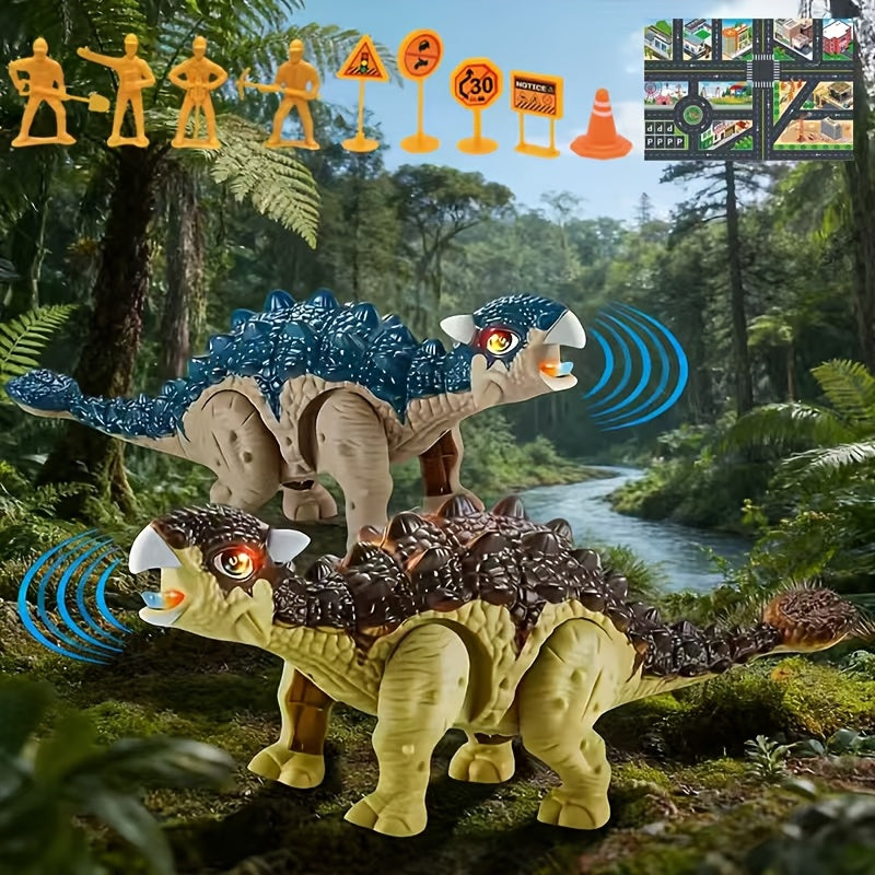 Walking Dinosaur Toy with Sound & Light – Realistic Triceratops & Dragon Dinosaur Figures for Kids | Birthday Gift for Boys & Girls Ages 3+