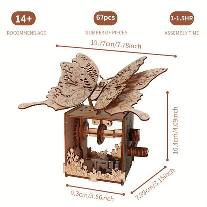Wooden Butterfly Music Box Puzzle – "You Are My Sunshine" Handmade Assembly Model Kit, Colour Butterfly & Music Box, Romantic Birthday Valentine's Day Christmas Gift for Women Girls