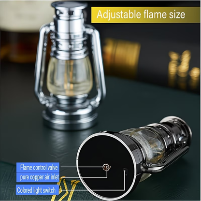Metal Horse Lantern Lighter Cool Grinding Wheel Design - Refillable Adjustable Flame Windproof Lighter, Creative Mood Light Novelty Lighter Gift Boxed for Camping Outdoor Use, No Fuel Included