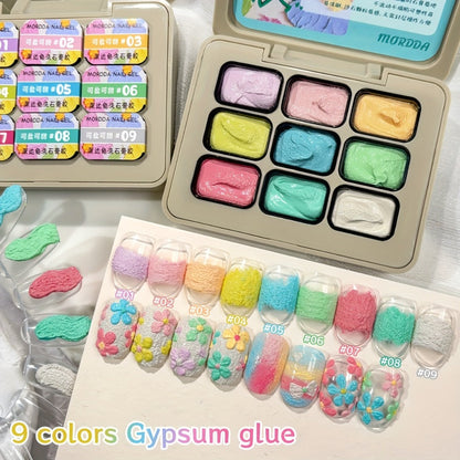 Plaster Gel Nail Art Set 9 Colors No-Wipe 3D Gypsum Gel Polish - High Saturation Macaron Salty Sweet Palette for Sculpting Textured Dimensional Nail Designs Salon & Home DIY UV LED