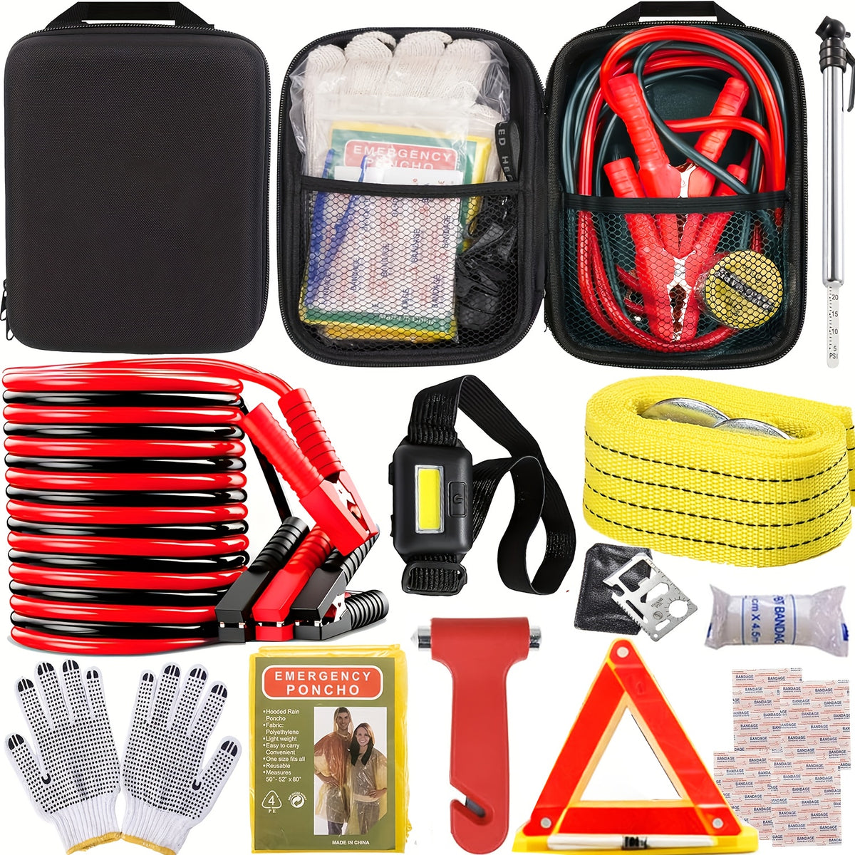 In- Car Emergency Jump Starter Kit with Battery Jumper Cables Suitable for Car, Trucks, SUVs - Portable Roadside Safety for Battery, Vehicle, Battery-Free Operation (No External Power Required) - Ideal for