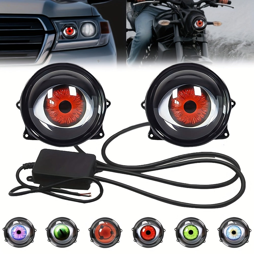 LED Demon Eye Lights 6-Mode Adjustable Dynamic Devil Eyes with Lens 12V Off-Road Atmosphere Lighting Kit Car Mod Automotive Decoration Headlight Projector Accent Light