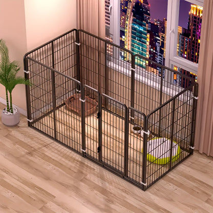 Indoor Dog Playpen Enclosure – Stainless Steel Multi-Functional Pen with Rest, Play & Potty Area | Flexible Shape for Small to Medium Dogs, Durable Metal Construction, Black & White