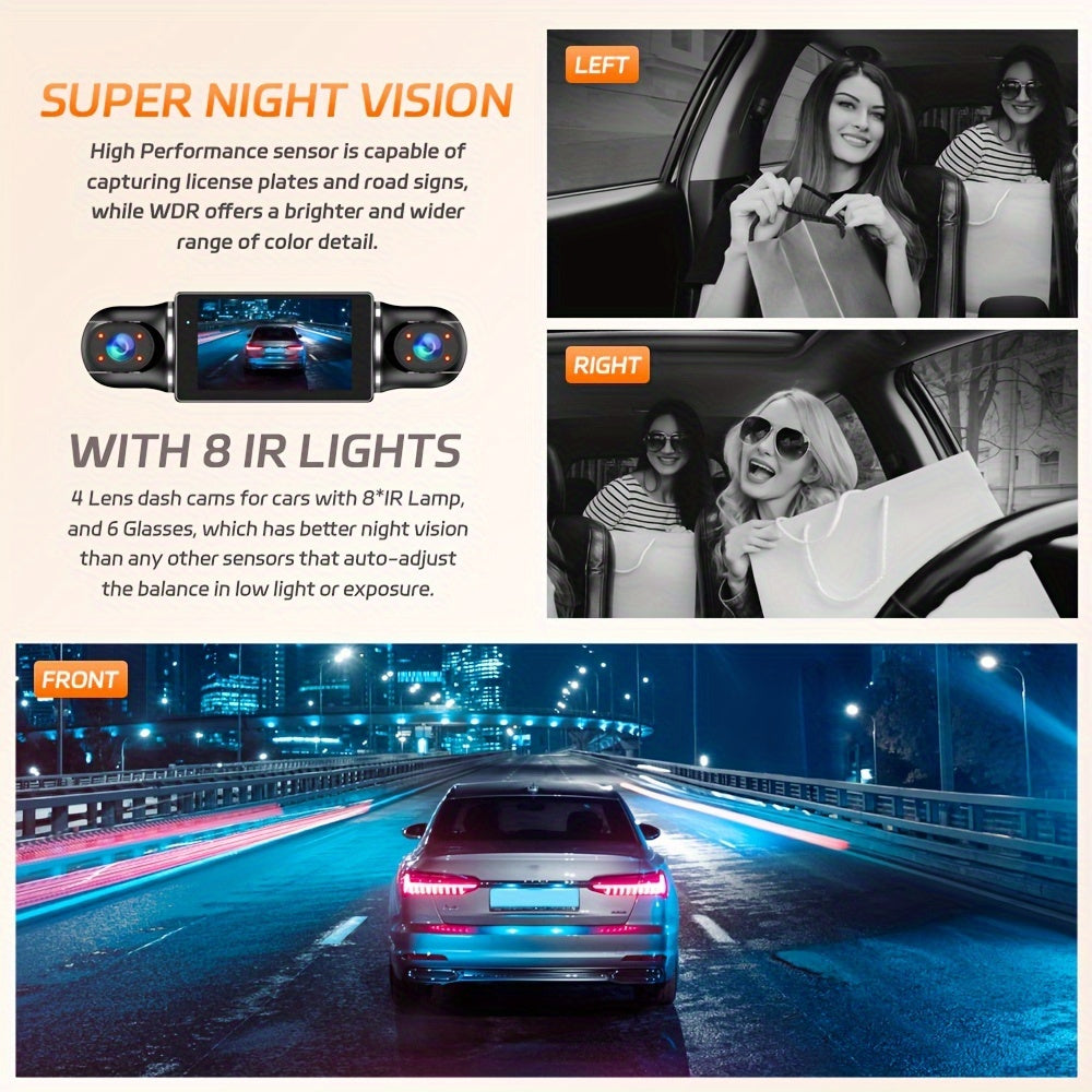 Dash Cameras for Vehicles Wifi with GPS Night Vision Car Black Box 4 Cameras with 1080P Resolution 170° Ultra-Wide Angle Super Clear Night Vision with 8IR Light Parking Monitoring Loop Recording And G-Sensor Dash Cameras for Truck