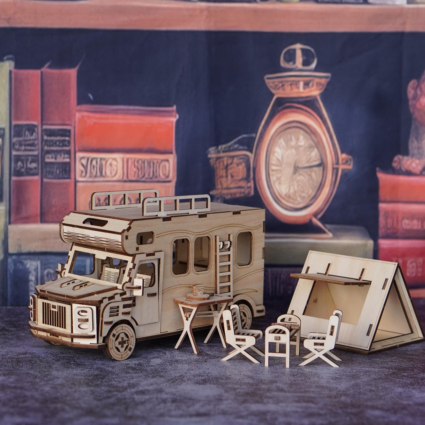 Wooden RV Model Kit – 3D Puzzle Camping Car DIY Assembly Building Toy for Adults & Teens, Laser-Cut Motorhome Craft, Unique Birthday Gift for Camping Lovers Friends Family