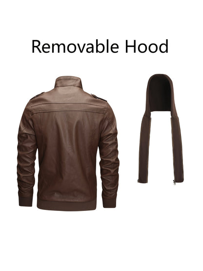 Men's Windproof Faux Leather Pullover Hoodie