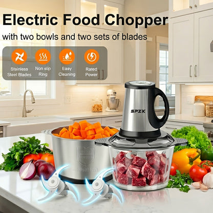 Electric Food Chopper with 2 Bowls & 2 Blades – Multi-Function Food Processor, Meat Grinder & Vegetable Chopper for Meats, Salads, Nuts, Garlic & More