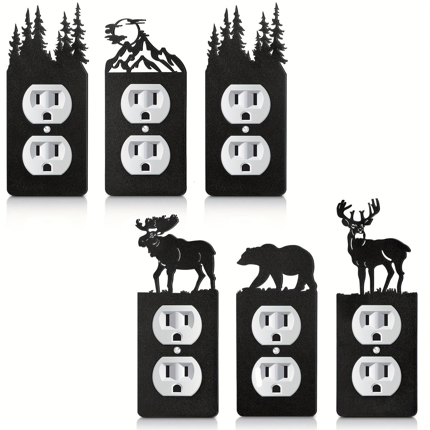 Light Switch Cover Plates 6 Pack Metal Bear Moose Trees Mountains Rustic Cabin Nature Theme Single Gang Wall Plate 2.75 x 6.69 Inch for Home Bedroom Living Room Cabin Lodge Decor