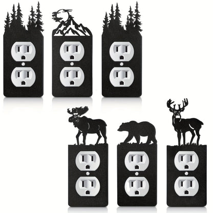 Light Switch Cover Plates 6 Pack Metal Bear Moose Trees Mountains Rustic Cabin Nature Theme Single Gang Wall Plate 2.75 x 6.69 Inch for Home Bedroom Living Room Cabin Lodge Decor