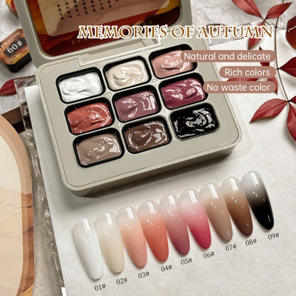 Ombre Gradient Gel Nail Polish Set 9 Colors 9-Grid Mini Collection - Patting Glue Nail Art Long Lasting UV LED Soak Off Multicolor Palette for Salon & Home DIY Manicure Christmas Holiday Gift Women