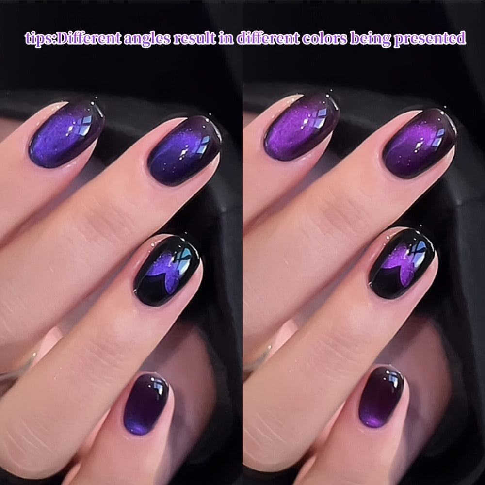 Purple Cat Eye Magnetic Gel Polish Set 9 Colors UV LED Soak Off | 3D Light-Shifting Effect 0.51oz Each Long Lasting Chip-Free | Salon & Home DIY Nail Art Manicure Kit for Women Beginners