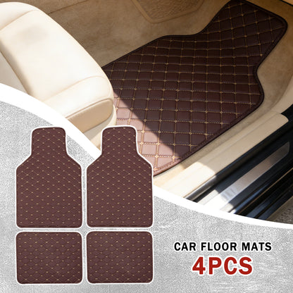 Luxury PU Leather Car Floor Mats 4-Piece & 5-Piece Set – Universal Non-Slip Wear-Resistant Full Coverage Front & Rear Row Auto Floor Mat for Most Vehicle Models (Red / Beige / Brown)