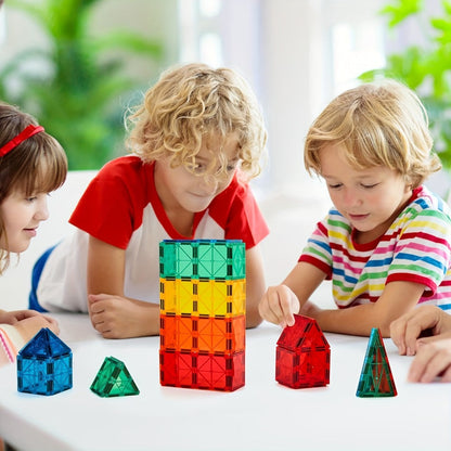 Magnetic Tiles 120 Pieces with 2 Cars – STEM Magnet Building Blocks Set for Toddlers Boys Girls Ages 3 4 5 6 7 8, Compatible with Major Brands, Birthday Christmas Holiday Gift