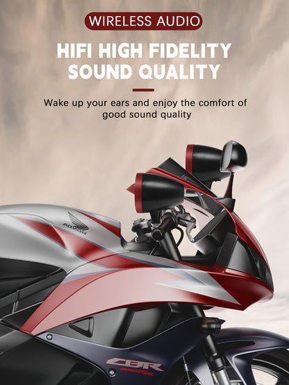 Motorcycle Bluetooth Stereo Speaker System with Built-In Amplifier – 3" Handlebar Mount Speakers, MP3 & USB, 12V, 20W×2 for ATV, Dirt Bike & Cruiser, Waterproof Radio Antenna, Black / Silver