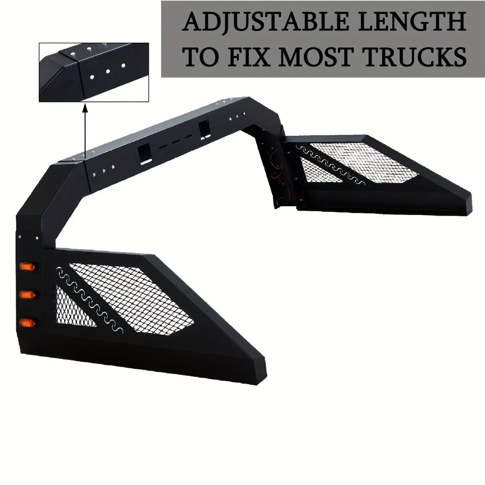 Truck Roll Bar Chase Rack – Heavy-Duty Steel, Adjustable & Extendable, Universal Fit for Pickup Trucks, Mounts Lights Spare Tire & Accessories
