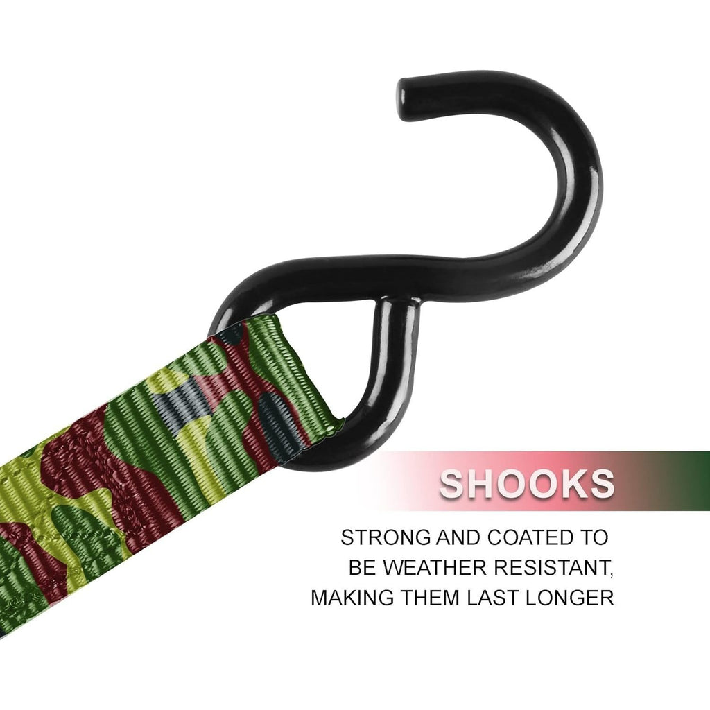 4-Pack Ratchet Tie Down Straps with 4 Soft Loops – 15FT, 1500 lbs Breaking Strength, Heavy Duty for Moving, Motorcycle, Lawn Gear, Multi-Color (Orange, Blue, Camo, Green, Red, Yellow)