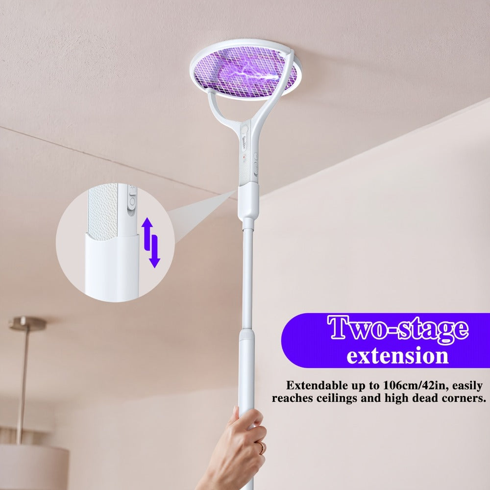 Electric Fly Swatter Racket 4000V – Rechargeable Mosquito Killer Zapper with Auto One-Touch Kill, Detachable Head, USB Type-C Charging, Cordless Bug Zapper for Indoor & Outdoor Use, Pet-Safe Pest Control
