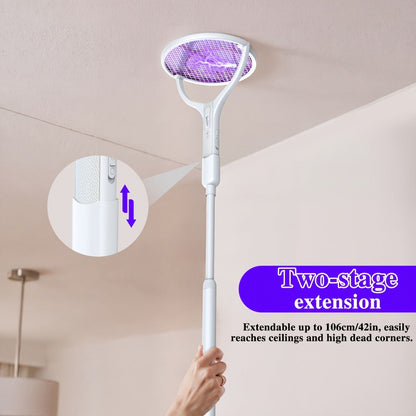 Electric Fly Swatter Racket 4000V – Rechargeable Mosquito Killer Zapper with Auto One-Touch Kill, Detachable Head, USB Type-C Charging, Cordless Bug Zapper for Indoor & Outdoor Use, Pet-Safe Pest Control