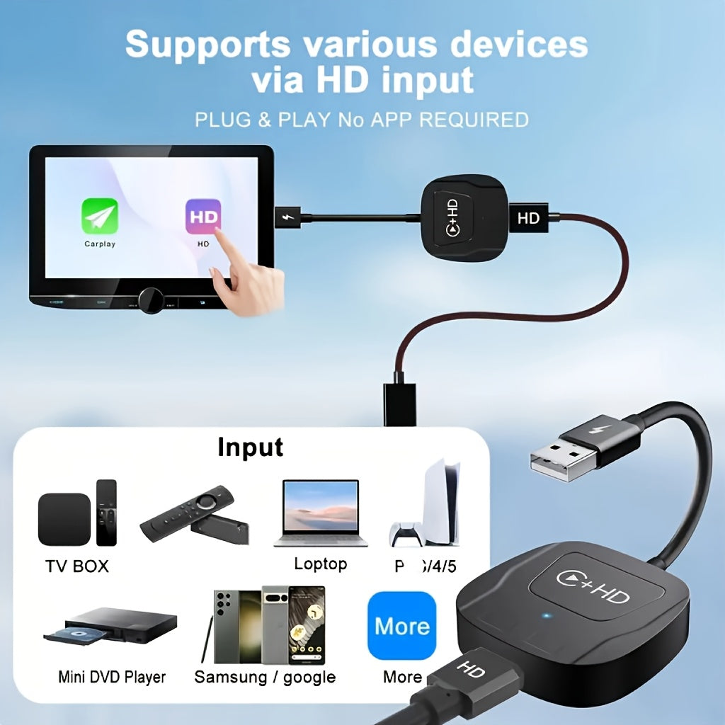 Wireless CarPlay HDTV Adapter with USB Converter, Supports Multimedia Device Mirroring, And Is Compatible with Various DP-enabled Devices