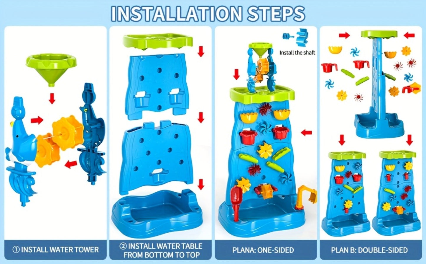 Water Play Table for Kids Double-Sided Waterfall & Beach Sand Zone – Outdoor Sensory Activity Toy for Toddlers Ages 3+, Beach Tools Included, Backyard Summer STEM Gift for Boys & Girls