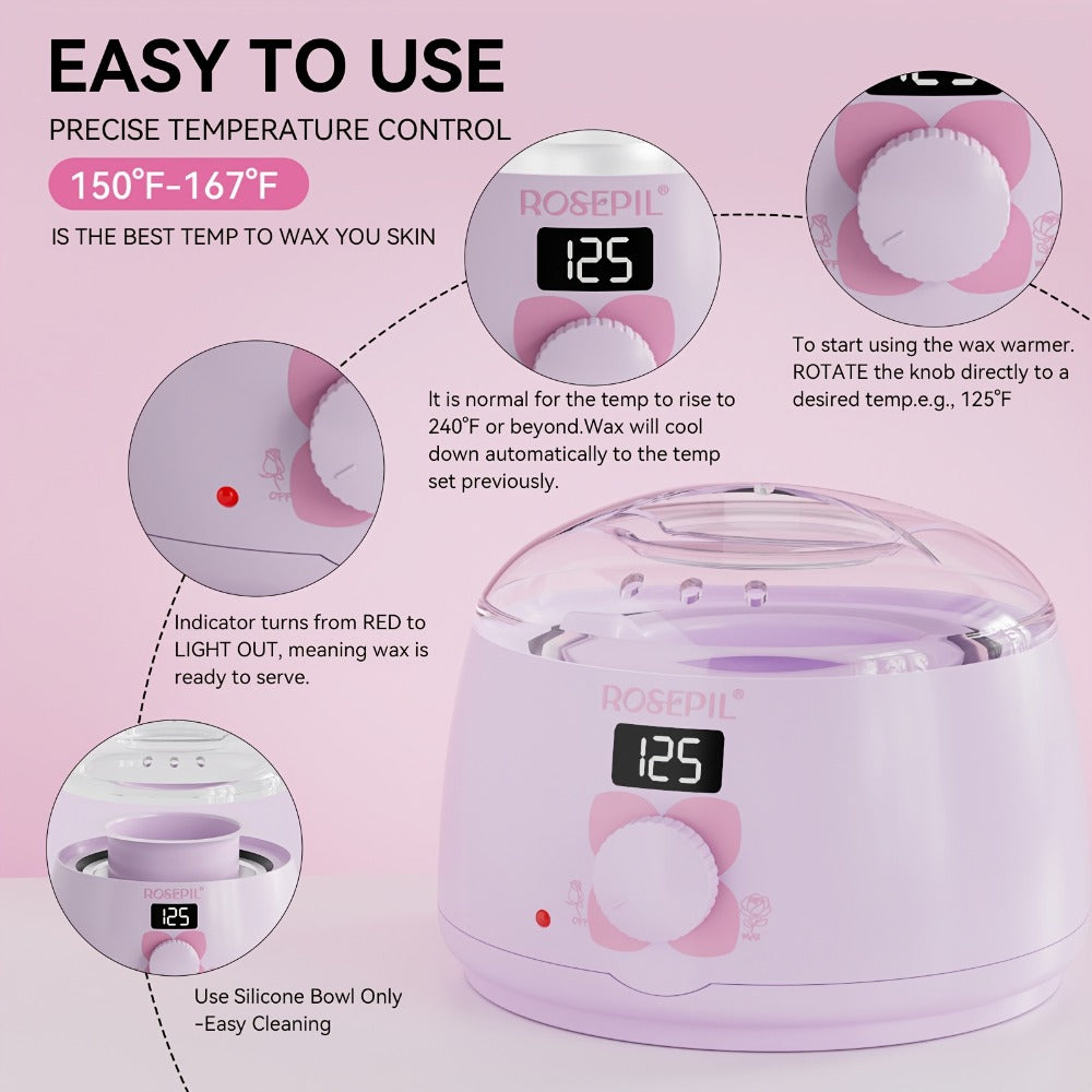 Wax Hair Removal Kit Digital Wax Pot with 6 Wax Bead Packets — Smart Temperature Control Salon-Grade Waxing Set for Body Bikini Face Legs Underarms, At-Home Waxing for Women & Men, Purple & White
