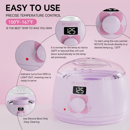 Wax Hair Removal Kit Digital Wax Pot with 6 Wax Bead Packets — Smart Temperature Control Salon-Grade Waxing Set for Body Bikini Face Legs Underarms, At-Home Waxing for Women & Men, Purple & White