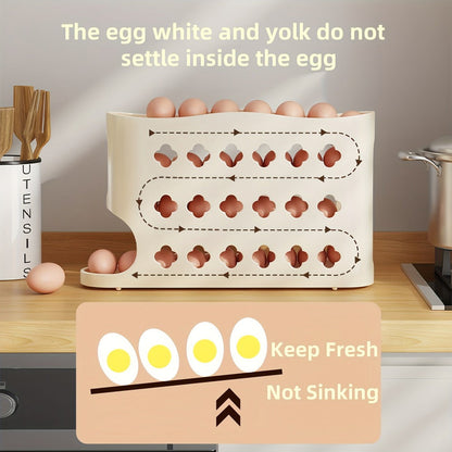 Egg Dispenser for Refrigerator, 4-Tier Automatic Rolling Egg Holder Rack – Space-Saving Egg Storage Organizer for Fridge, Kitchen Cabinet, Countertop and Table