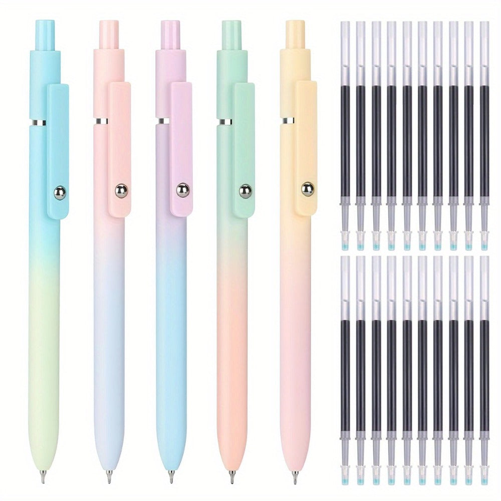 Gel Pen Set 25-Pack – 5 Multicolor Pens + 20 Black Refills 0.5mm Fine Point Quick-Drying Smooth Writing No Feather Ink for Office School Journaling Gifting Vintage Morandi Gradient