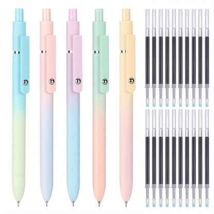 Gel Pen Set 25-Pack – 5 Multicolor Pens + 20 Black Refills 0.5mm Fine Point Quick-Drying Smooth Writing No Feather Ink for Office School Journaling Gifting Vintage Morandi Gradient