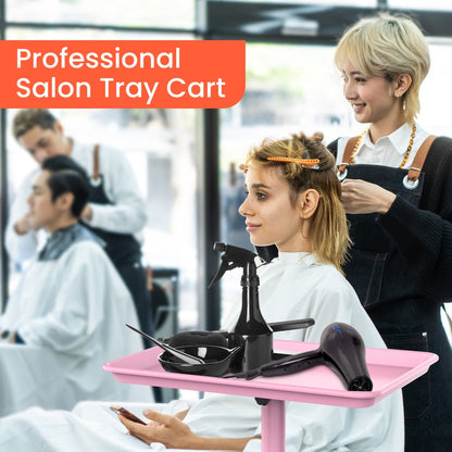 Rolling Salon Tray Cart on Wheels Adjustable Height 17.9x12.8 Inch Mobile Stylist Tray Table for Spa Tattoo Studio Blowdry Bar Aesthetic Clinic Bronze Pink