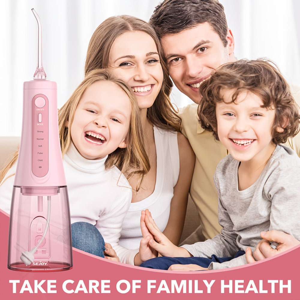 Cordless Water Flosser Oral Irrigator 5 Modes — 6 Interchangeable Tips, IPX7 Waterproof, 350ml Tank, Rechargeable, Ideal for Braces, Bridges & Implants, Home & Travel Teeth Cleaning