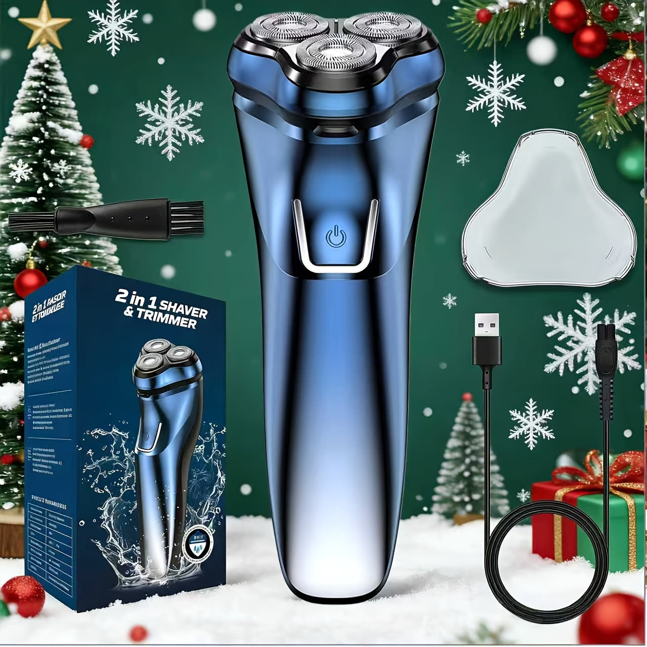 Electric Rotary Shaver for Men – USB Rechargeable Waterproof Cordless with Pop-Up Trimmer, 1-Hour Fast Charge, Stainless Steel Blades, Wet Dry Close Shave, Grooming Gift for Dad Husband Boyfriend