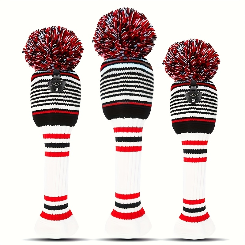 Knitted Golf Club Head Covers 3-Pack Set for Driver & Fairway Woods, Fits 460cc Drivers, Hook & Loop Closure Protective Headcovers for 1 3 5 Woods, Stylish Mixed Color Golf Club Protectors