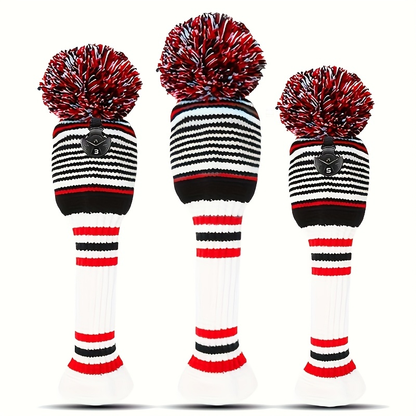 Knitted Golf Club Head Covers 3-Pack Set for Driver & Fairway Woods, Fits 460cc Drivers, Hook & Loop Closure Protective Headcovers for 1 3 5 Woods, Stylish Mixed Color Golf Club Protectors