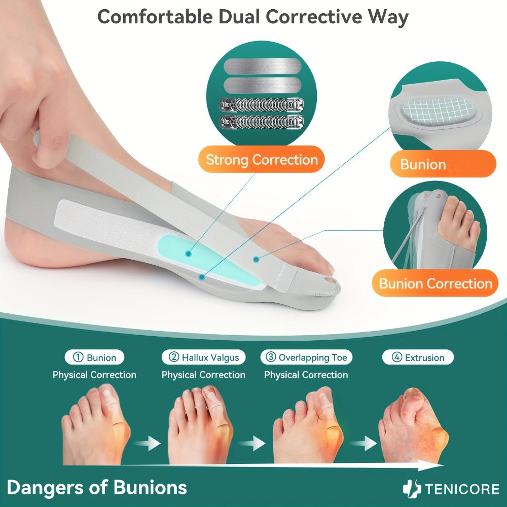 Bunion Corrector Sleeves 2-Pack – 4-Point Fixation Big Toe Separator, Adjustable Day & Night Hammer Toe Straightener for Men & Women