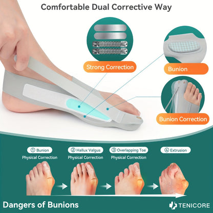 Bunion Corrector Sleeves 2-Pack – 4-Point Fixation Big Toe Separator, Adjustable Day & Night Hammer Toe Straightener for Men & Women