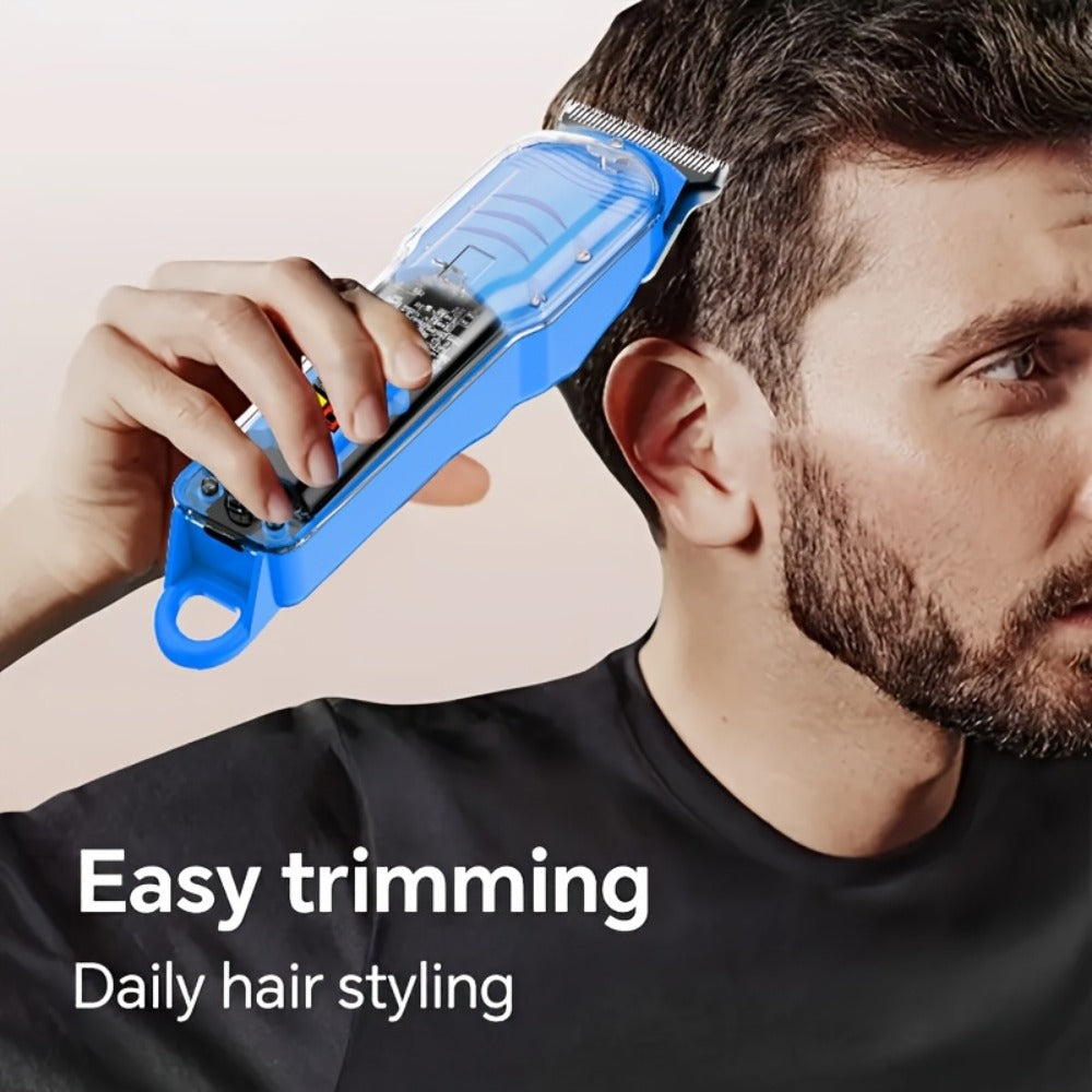 Rechargeable Electric Hair Clipper with LED Display & Transparent Shell — Professional Cordless Trimmer for Men & Women, Portable Home & Salon Haircut Kit, Multiple Colors Available