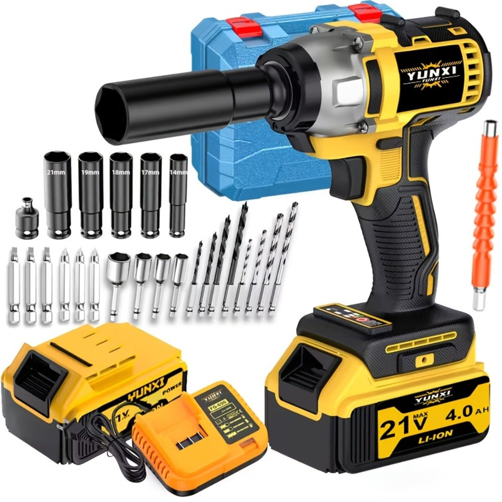21V Cordless Impact Wrench Kit High Torque Brushless with 4000mAh Rechargeable Battery – Wireless Power Wrench Driver for Car Motorcycle Repair, DIY Home Projects, Gift for Mechanics & Men