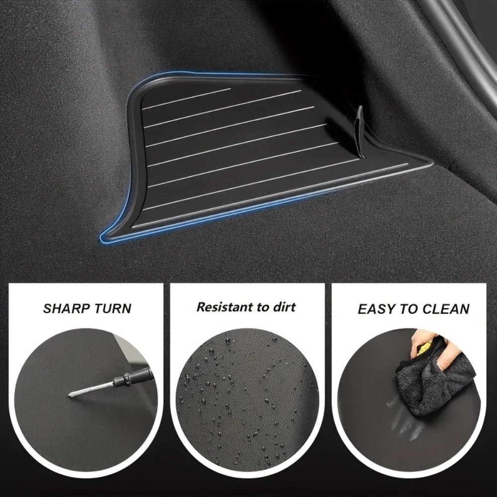 Tesla Model Y Juniper 2025 Trunk Side Storage Box with Lid – Left & Right TPE Cargo Organizer, Scratch-Resistant, Heavy-Duty Trunk Accessories, Black