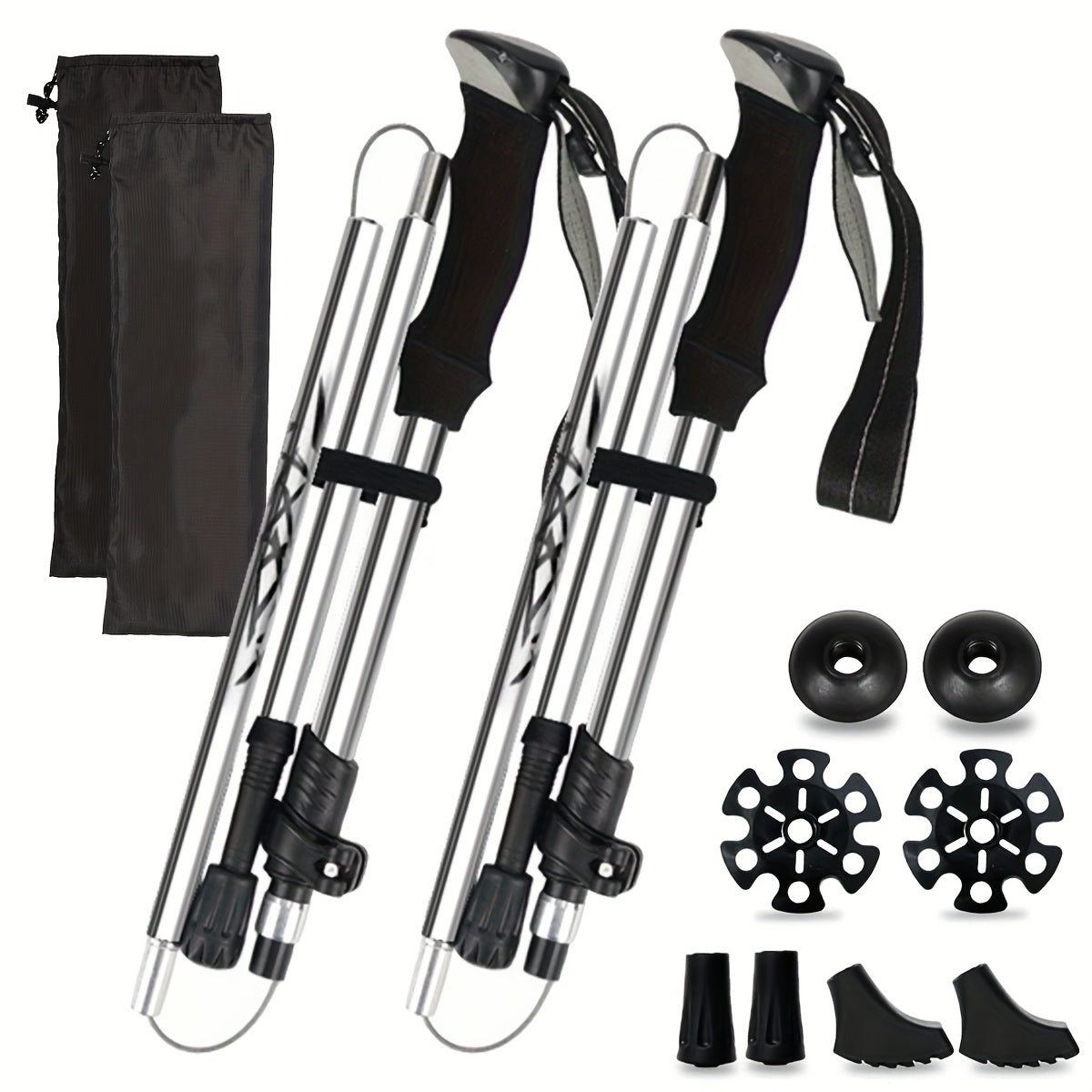 Aluminum Trekking Poles Set of 2 – Lightweight Quick-Lock Foldable Hiking Sticks with Ergonomic Non-Slip Grips, Rubber Tips & Carrying Case for Men & Women, Camping & Travel