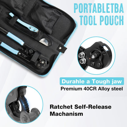 PEX Crimping Tool Kit – Clamp Cinch Tool & Pipe Cutter, ASTM F2098 Certified, Fits 3/8” to 1” Stainless Steel Clamps, Includes 20pcs 1/2” & 10pcs 3/4” Clamps with Storage Bag