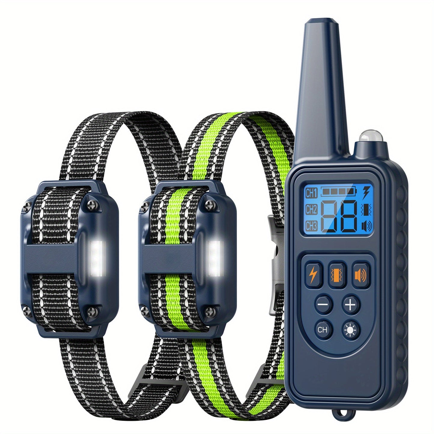 Dog Training Collar with Remote – LED Light, Beep, Vibration & Safe Shock Modes | Waterproof E-Collar for 1, 2 or 3 Dogs | Adjustable Range Remote Dog Trainer (Black & Blue)