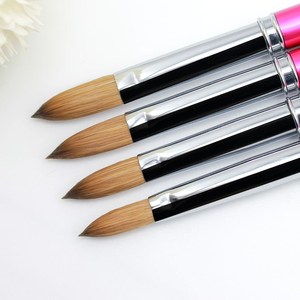 Kolinsky Acrylic Nail Brush Set 100% Pure Kolinsky Hair Flat Shape Sizes #10 #12 #14 – Professional Nail Art Sculpting Extension Brush with Rose Red Handle & Cap for Nail Technicians & Home Use
