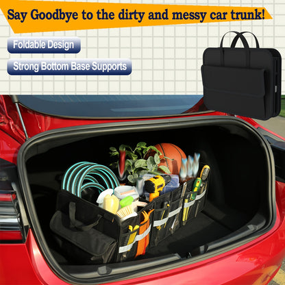 Car Trunk Organizer for SUV - Large Collapsible Multi-Compartment Storage with Non-Slip Bottom, Heavy Duty Cargo Organizer for Road Trips, Travel & Daily Use