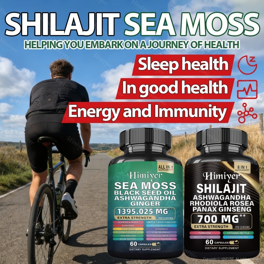 Sea Moss & Shilajit Bundle 6 Bottles – Sea Moss 350mg, Shilajit 300mg & Ashwagandha 200mg | 3-Month Herbal Supplement Kit for Energy, Vitality & Immune Support | All-in-One Wellness Value Pack