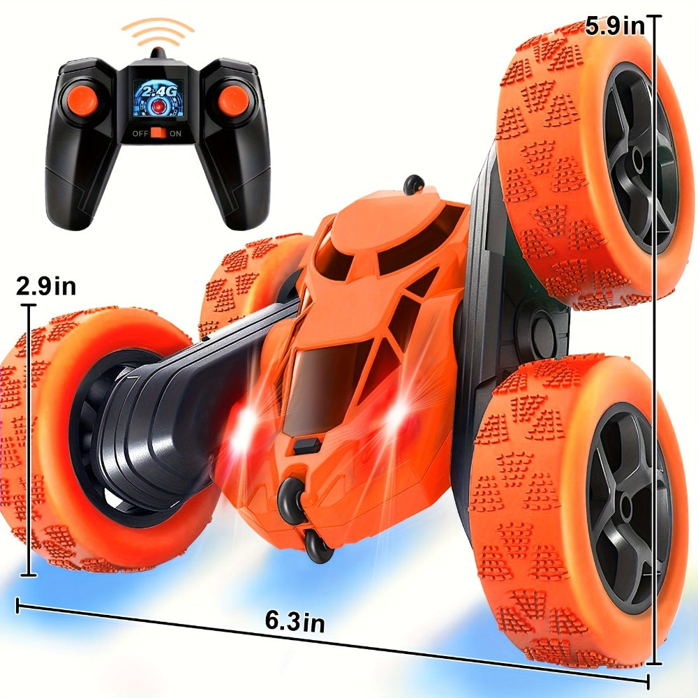 RC Stunt Car Double Sided 360 Degree Flip Remote Control Car with LED Headlights & 1400mAh Rechargeable Battery – 2.4GHz Rotating Drift Trick Car for Kids Ages 6+, Birthday Christmas Gift Boys Girls Blue Pink Orange