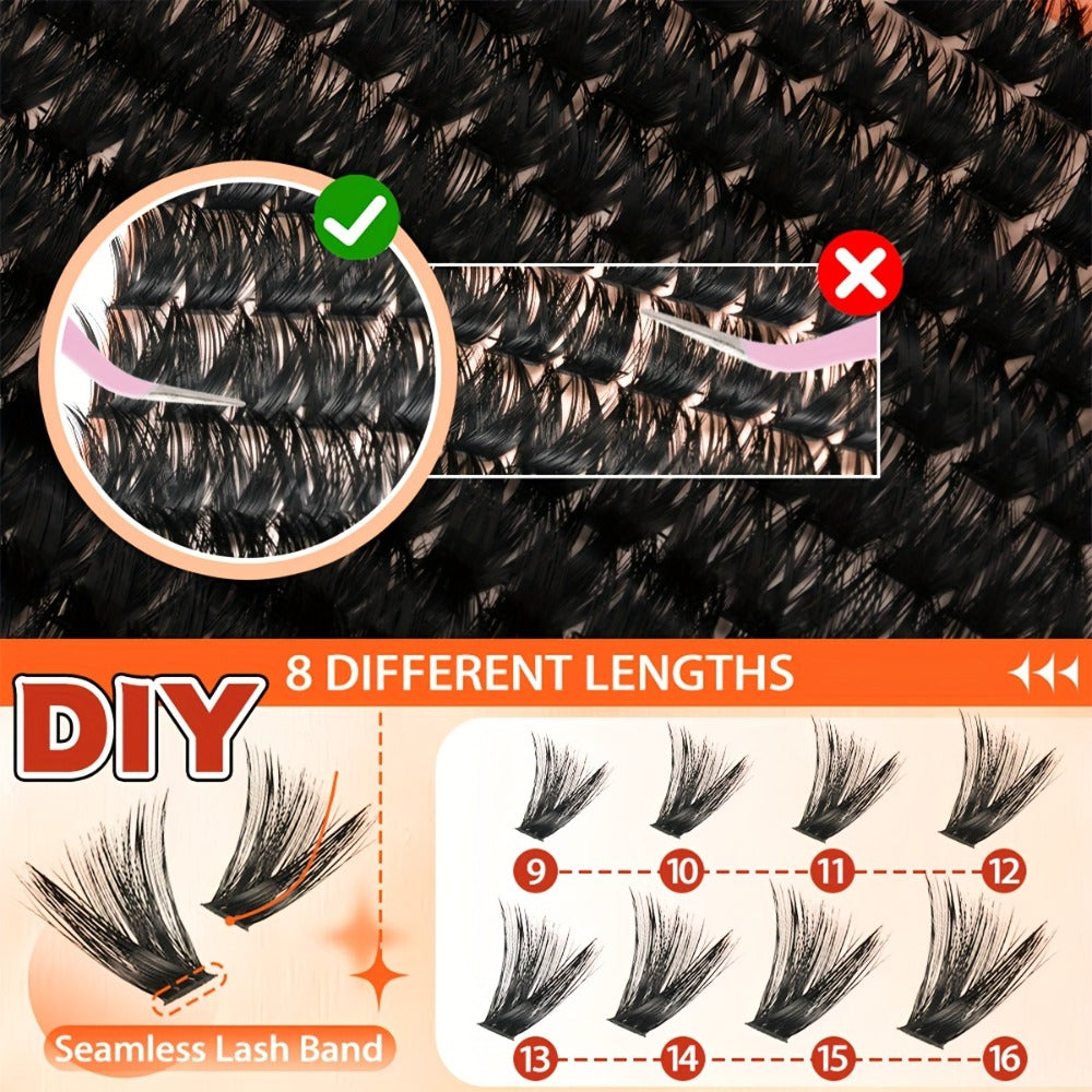 100D Volume Cluster Lashes DIY Individual Lash Extension Kit – Soft Reusable Single Clusters for Full Thick Dramatic Lash Look, Beginner & Pro Friendly Home Salon Use